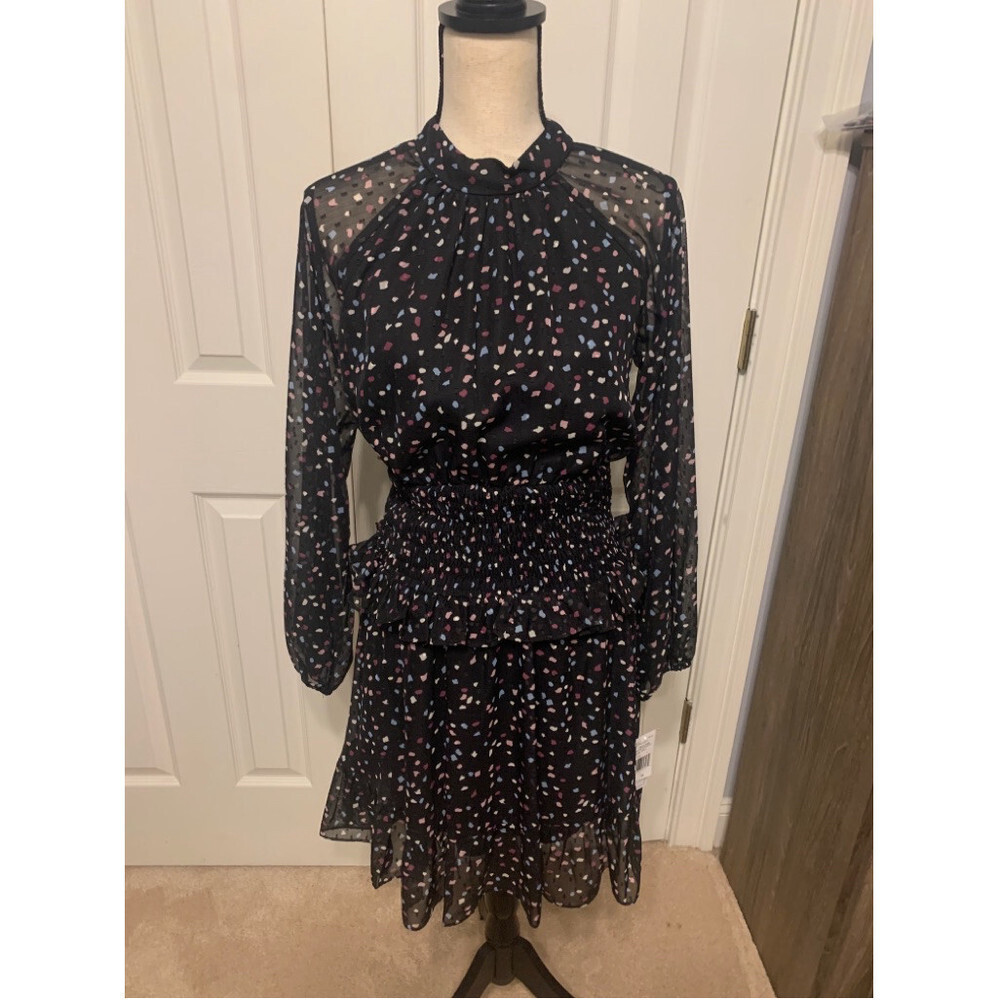 Elegant Black Multicolor Long Sleeve Dress